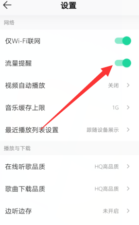 QQ音乐怎么开启流量使用提醒？