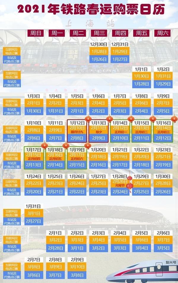 2021年春运火车票什么时候可以预定？2021年春运火车票预售时间表多图