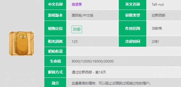 植物大战僵尸2高坚果介绍